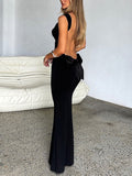 Prettyswomen- Solid Backless With Bow Long Dress