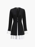 Prettyswomen- Blazer V-Neck Buttoned Short Dress