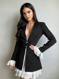 Prettyswomen- Blazer V-Neck Buttoned Short Dress