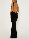 Prettyswomen- Solid Backless With Bow Long Dress