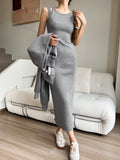 Prettyswomen- Asymmetrical Crew Neck Split Maxi Dress