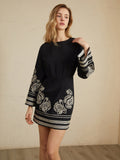 Prettyswomen- Delicate Embroidery Bell Sleeve Short Dress