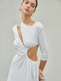 Prettyswomen- Cut Out Ruched Split Knit Maxi Dress