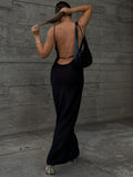 Prettyswomen- Solid Backless Long Dress