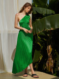 Prettyswomen- Bold In Pleat Satin Cutout Long Dress