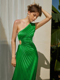 Prettyswomen- Bold In Pleat Satin Cutout Long Dress