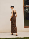 Prettyswomen- Cotton & Linen Cutout Split Long Dress