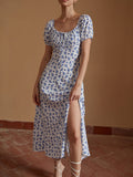 Prettyswomen- Floral Knotted Split Long Dress