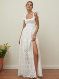 Prettyswomen- Sundrenched Cotton Eyelet Embroidered Long Dress