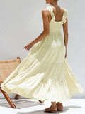 Prettyswomen- Ruffle Shouder V Neck Tiered Long Dress