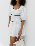 Prettyswomen- Pure Cotton Contrast Line Elastic Cuff Short Dress