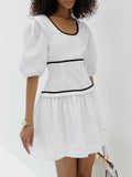 Prettyswomen- Pure Cotton Contrast Line Elastic Cuff Short Dress