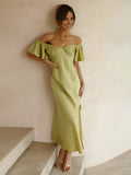 Prettyswomen- Elegant Ruffle Sleeve Split Long Dress