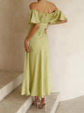 Prettyswomen- Elegant Ruffle Sleeve Split Long Dress