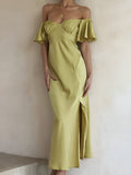 Prettyswomen- Elegant Ruffle Sleeve Split Long Dress