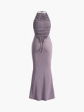 Prettyswomen- Solid Knotted Skinny Long Dress