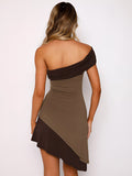 Prettyswomen- Two-Tone Asymmetric Short Dress