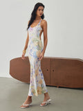 Prettyswomen- Multi Floral Print Backless Long Dress