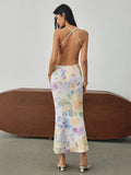 Prettyswomen- Multi Floral Print Backless Long Dress