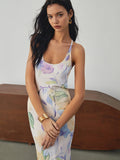 Prettyswomen- Multi Floral Print Backless Long Dress