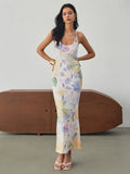 Prettyswomen- Multi Floral Print Backless Long Dress