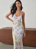 Prettyswomen- Multi Floral Print Backless Long Dress