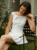 Prettyswomen- Cotton Backless Button-Front Short Dress