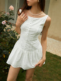 Prettyswomen- Cotton Backless Button-Front Short Dress