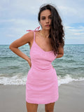 Prettyswomen- Barbie Beloved Cotton Backless Knotted Short Dress