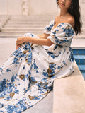 Prettyswomen- Floral Print Puff Sleeve Long Dress