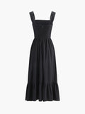 Prettyswomen- Solid Bow Decor Pleated Midi Dress