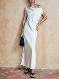 Prettyswomen- Asymmetrical Neck One Shoulder Long Dress