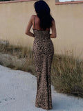 Prettyswomen- Contrast Binding Leopard Print Knotted Long Dress