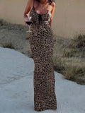 Prettyswomen- Contrast Binding Leopard Print Knotted Long Dress