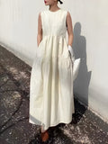 Prettyswomen- Solid Pockets Sleeveless Long Dress