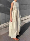 Prettyswomen- Solid Pockets Sleeveless Long Dress