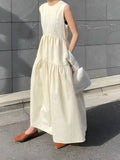 Prettyswomen- Solid Pockets Sleeveless Long Dress