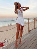 Prettyswomen- Ruched Drawstring Short Dress