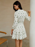 Prettyswomen- Cocoa Palm Long Sleeve Belted Short Dress