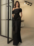 Prettyswomen- Off-Shoulder Knotted Slim Long Dress