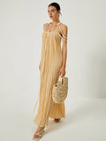 Prettyswomen- Draped Halterneck Backless Long Dress