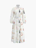 Prettyswomen- Marine Life Print Button-Front Belted Long Dress