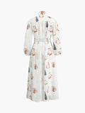 Prettyswomen- Marine Life Print Button-Front Belted Long Dress