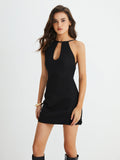 Prettyswomen- Backless Halter Key-Hole Short Dress