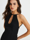 Prettyswomen- Backless Halter Key-Hole Short Dress