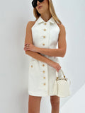 Prettyswomen- Multi-Button Sleeveless Short Dress