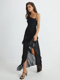 Prettyswomen- Asymmetrical Ruffle Net Long Dress