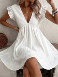 Prettyswomen- V Neck Ruffle Short Dress