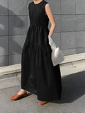 Prettyswomen- Solid Pockets Sleeveless Long Dress