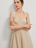 Prettyswomen- Cotton & Linen Crisscross Knotted Short Dress